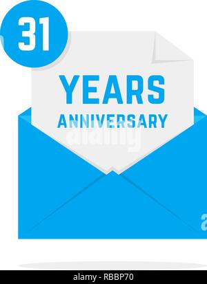 31 years anniversary icon in blue open letter Stock Vector