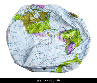 A deflated inflatable globe showing North America and South America Stock Photo