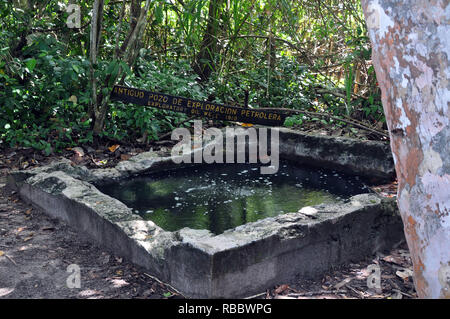 An Exploratory Oil Well from 1910 located in Cahuita National Park, Costa Rica Stock Photo