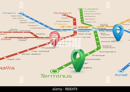 Relistic abstract blured map of subway routes in  perspective vi Stock Vector