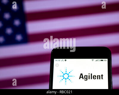 Agilent Technologies Analytical laboratory instrument manufacturing company logo seen displayed on smart phone. Stock Photo