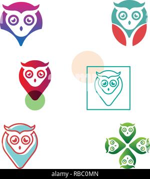 owl pin navigator creative logo template vector illustration, icon isolated elements Stock Vector