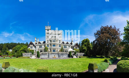 Hatley Castle National Historic Site located in Vancouver Island Victoria British Columbia, Canada. Used as a Hollywood Filming location and Royal Roa Stock Photo