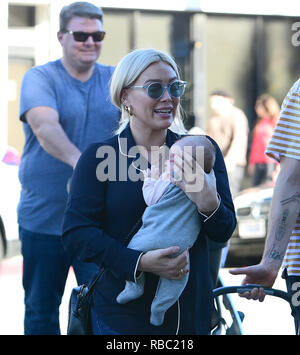 Hilary Duff and Matthew Koma take their baby daughter Banks Violet out to lunch  Featuring: Hilary Duff, Banks Violet Where: Los Angeles, California, United States When: 08 Dec 2018 Credit: WENN.com Stock Photo