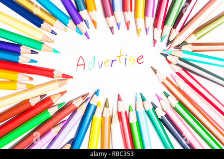 Advertise drawing by colour pencils Stock Photo