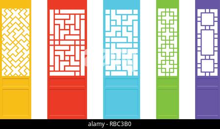 Rectangles Chinese door in Asian style, vector art design Stock Vector