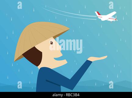 Farmers are happy after receiving artificial rain, vector art Stock Vector