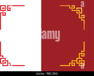 Set of Chinese corner in linear style, vector art Stock Vector
