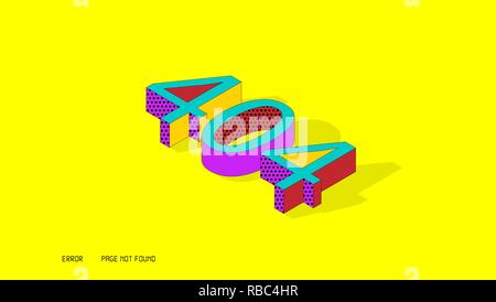 Service message on the web site. Error 404, page not found. Multicolored text in 3d on a yellow background. Vector illustration. Stock Vector
