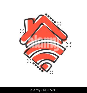 Smart home icon in comic style. House control vector cartoon illustration pictogram. Smart home business concept splash effect. Stock Vector
