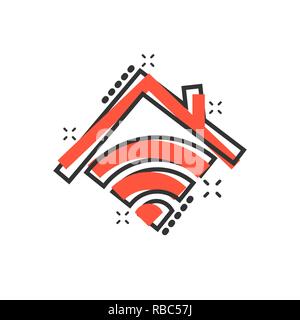 Smart home icon in comic style. House control vector cartoon illustration pictogram. Smart home business concept splash effect. Stock Vector