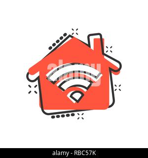 Smart home icon in comic style. House control vector cartoon illustration pictogram. Smart home business concept splash effect. Stock Vector