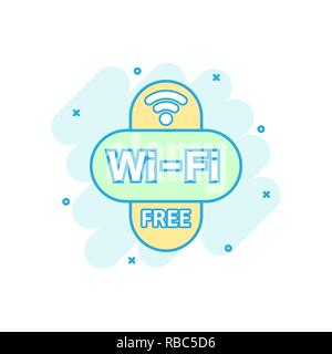 Wifi free icon in comic style. Wi-fi wireless technology vector cartoon illustration pictogram. Network wifi business concept splash effect. Stock Vector
