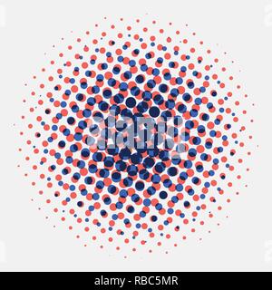 Abstract spotted halftone circles radial blue and orange color on white background. Vector illustration Stock Vector