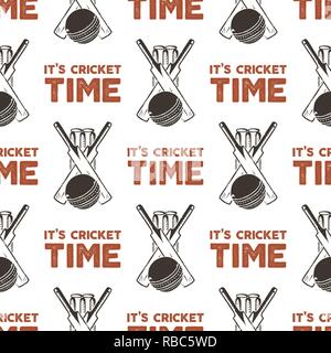 Seamless pattern with Cricket elements. Sports pattern wallpaper. Vector isolated Illustration on white background for packages product, t-shirts and other design Stock Vector