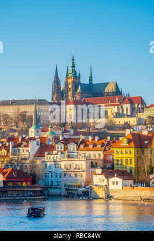 Czech Republic, Prague, Mala Strana and Prague Castle across River Vlatava Stock Photo