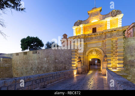 Malta, Malta, Mdina (Rabat) Old Walled Town, Mdina Gate Stock Photo