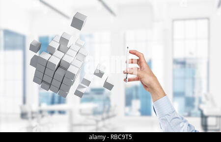Integrating new technologies concept with cube figure floating i Stock Photo