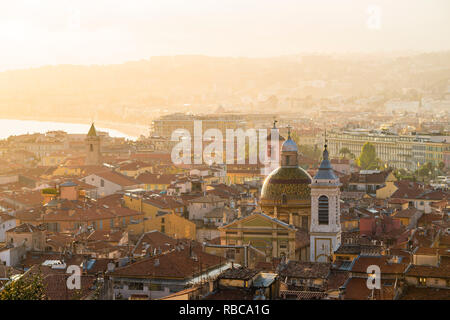 France, Provence-Alpes-Cote d'Azur, French Riviera, Alpes-Maritimes, Nice. Cityscape at sunset.