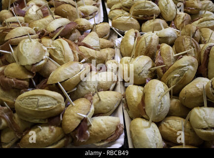 Ham cured sandwiches in restaurant, fast food insane Stock Photo