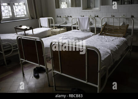 Old hospital beds, detail of old hospital for patients Stock Photo