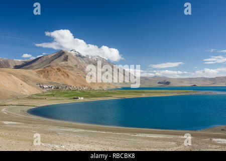 Karzok village and Tso Moriri Lake located in Rupshu valley in Ladakh, India Stock Photo