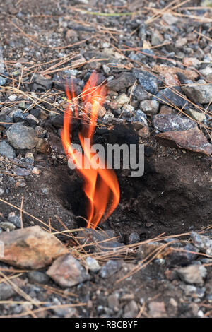 Chimera flames. Flame of burning methane on Mount Chimera near Cirali ...