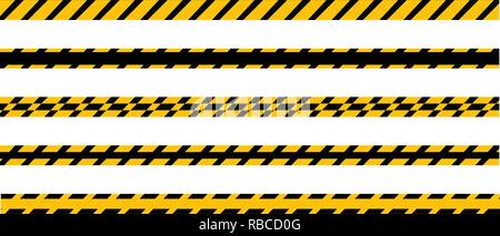 Set of seamless yellow and black warning tapes ready for your text. Vector illustration Isolated on white Stock Vector