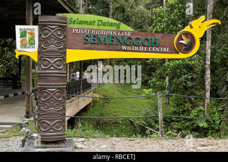 Sign at entrance to Semenggoh Wildlife Centre, Kuching, Sarawak, (Borneo), Malaysia Stock Photo