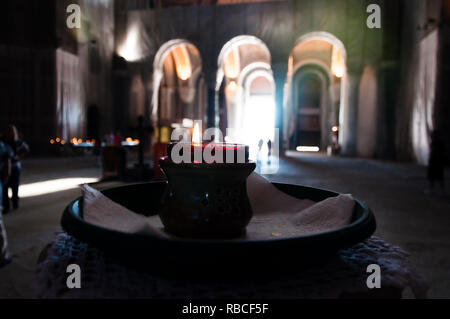 Belgrade, Serbia - June 09, 2013: Burning candle close-up in main hall of the Saint Sava church in Belgrade, Serbia Stock Photo