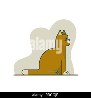 Cat is sitting. Flat icon. Vector illustration. Gray background. Nice paws, tail ears. Stock Vector