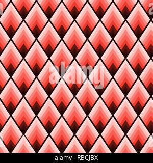 Coral abstract geometric seamless tile pattern with acute angled lozenged repeat Stock Vector