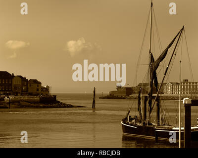 View of the Entrance to Portsmouth Harbour looking out to sea from Gun Wharf Quays, Portsmouth, Hampshire, England, UK. Stock Photo