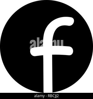 White F letter icon on a black round background Stock Vector