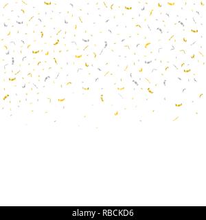 Falling Shiny Glitter silver and golden rain Confetti isolated on white background. Design template for card, banner, invitation, Decorative element.  Stock Vector