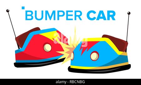 Bumper Car Vector. Attraction Hotroad Amusement Park. Bumps. Isolated Flat Cartoon Illustration Stock Vector