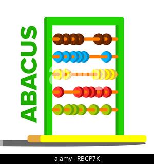 Abacus Toy Vector. Colorful Education Icon. School, Mathematics. Isolated Flat Cartoon Illustration Stock Vector