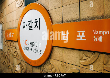 Busan, Korea - September 23, 2018 : Jagalchi subway station Stock Photo