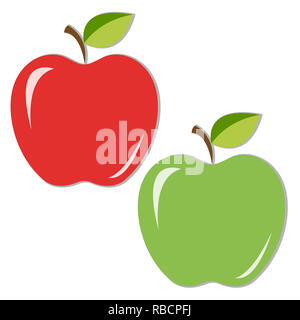 Juicy red and green apples with leaves and shadow. Isolated on white background. Vector illustration. EPS10. Stock Photo