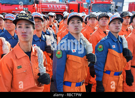 Japan Hyper Rescue Force Fire rescue task forces (Hyper Rescue) members join at the New Year ...