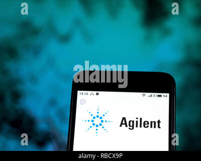 January 8, 2019 - Kiev, Ukraine - Agilent Technologies Analytical laboratory instrument manufacturing company logo seen displayed on a smart phone. (Credit Image: © Igor Golovniov/SOPA Images via ZUMA Wire) Stock Photo