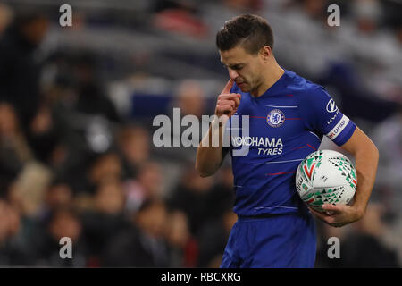 London, UK. 8th January, 2019. Cesar Azpilicueta of Chelsea - Tottenham Hotspur v Chelsea, Carabao Cup Semi Final - First Leg, Wembley Stadium, London (Wembley) - 8th January 2019  Editorial Use Only - DataCo restrictions apply Credit: MatchDay Images Limited/Alamy Live News Stock Photo