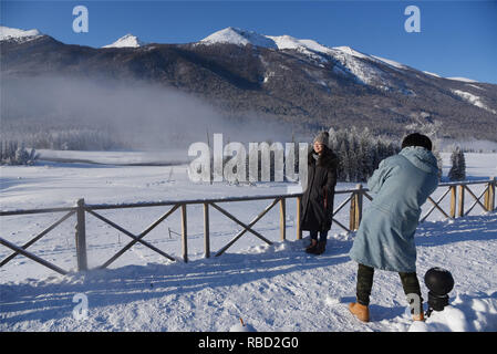 Xinjiang, Xinjiang, China. 9th Jan, 2019. Xinjiang, CHINA-Stunning winter scenery of Kanas Scenic Area in Xinjiang. Credit: SIPA Asia/ZUMA Wire/Alamy Live News Stock Photo