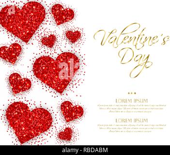 Happy Valentines Day With Glitter Hearts Vector Graphic Royalty