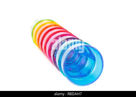 Colorful plastic glasses isolated on white background. Stock Photo