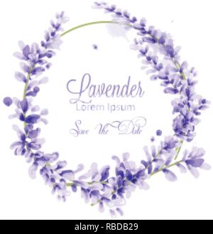 Lavender watercolor wreath Vector. Delicate floral bouquet frame ...