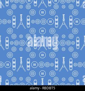 Seamless pattern with zipper, buttons, threads. Sewing and needlework background. Template for design, fabric, print. Stock Vector