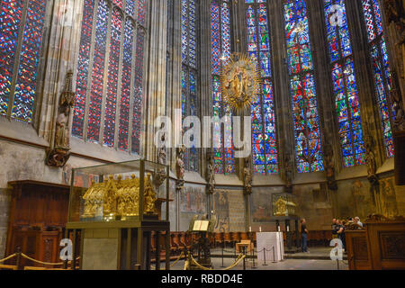 Marien's shrine (in front) and Karl's shrine (behind) in the choral hall, cathedral, Aachen, North Rhine-Westphalia, Germany, Marienschrein (vorne) un Stock Photo