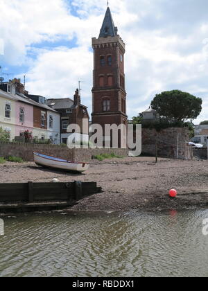 view of beach and peters tower in Lympstone Devon Stock Photo