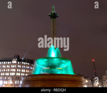 Trafalgar Square Fountain and Nelson's Column, Stock Photo